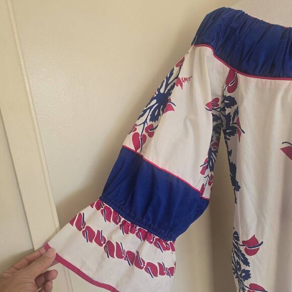 Mamo Howell for Liberty House Vtg. MuuMuu, Wht/Blue/Pink Floral, 3/4 Slv. EUC, L - Picture 8 of 16